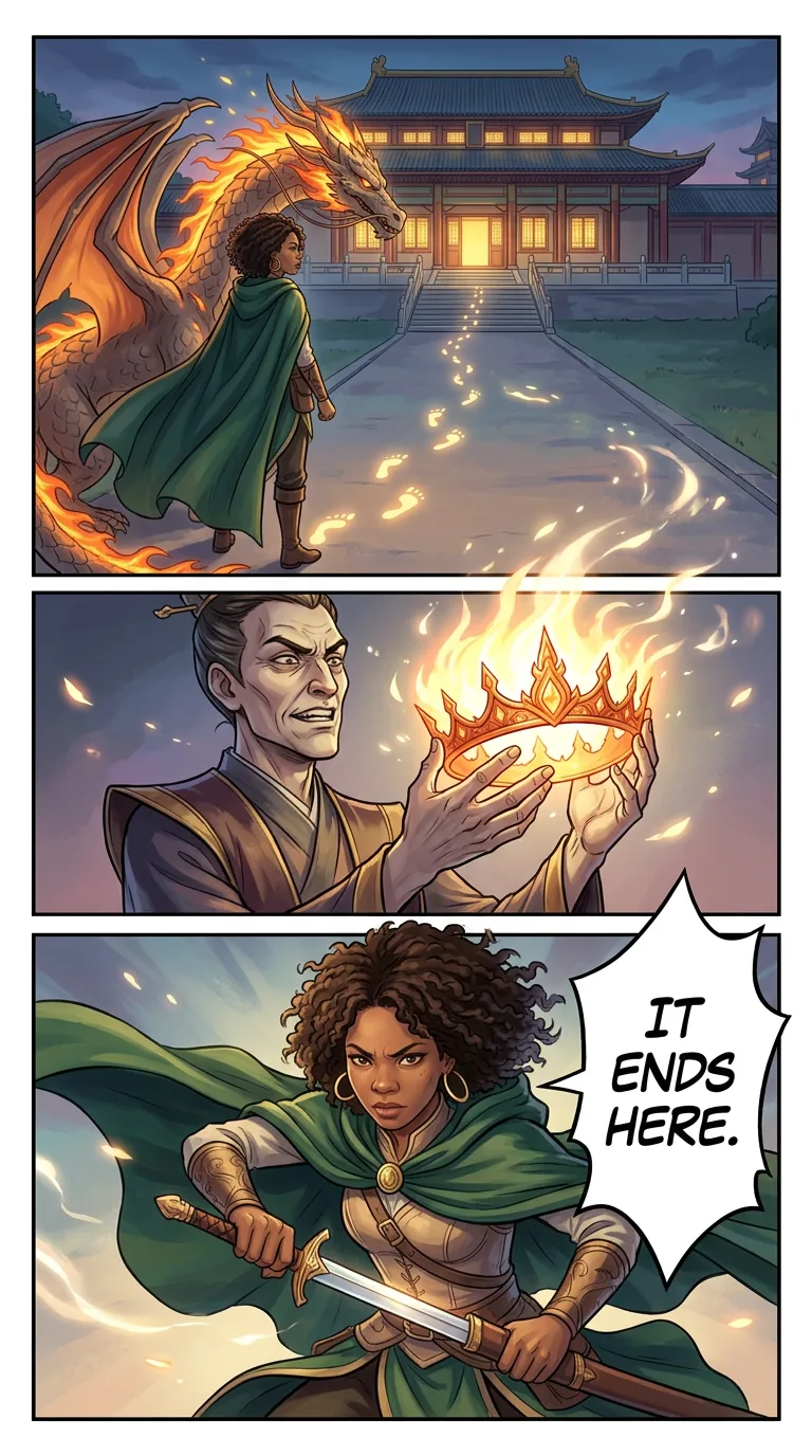 The Ember Crown — page 3: Imani and the dragon follow glowing footprints to the palace.