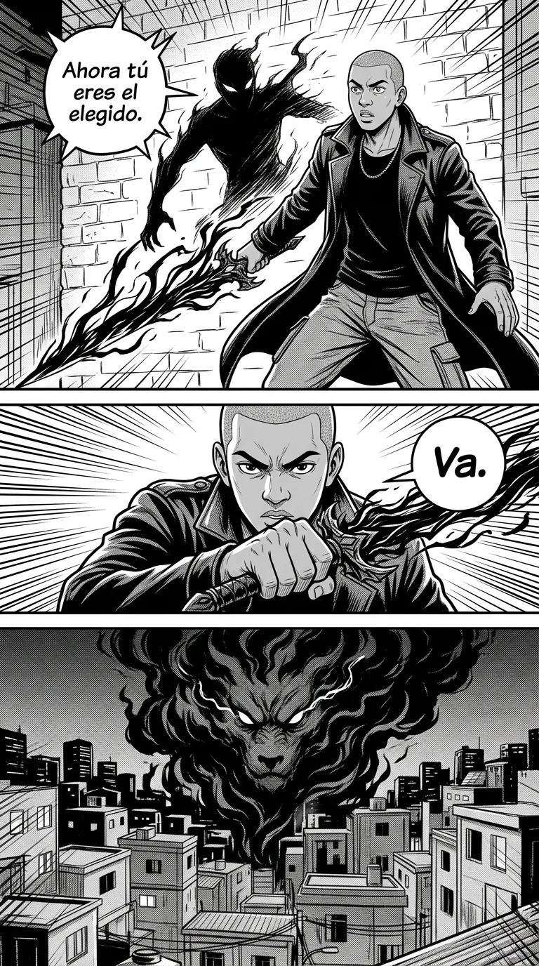 Espada de Sombra — page 2: The shadow peels off the wall and forms a long blade in Rafa's hand.
