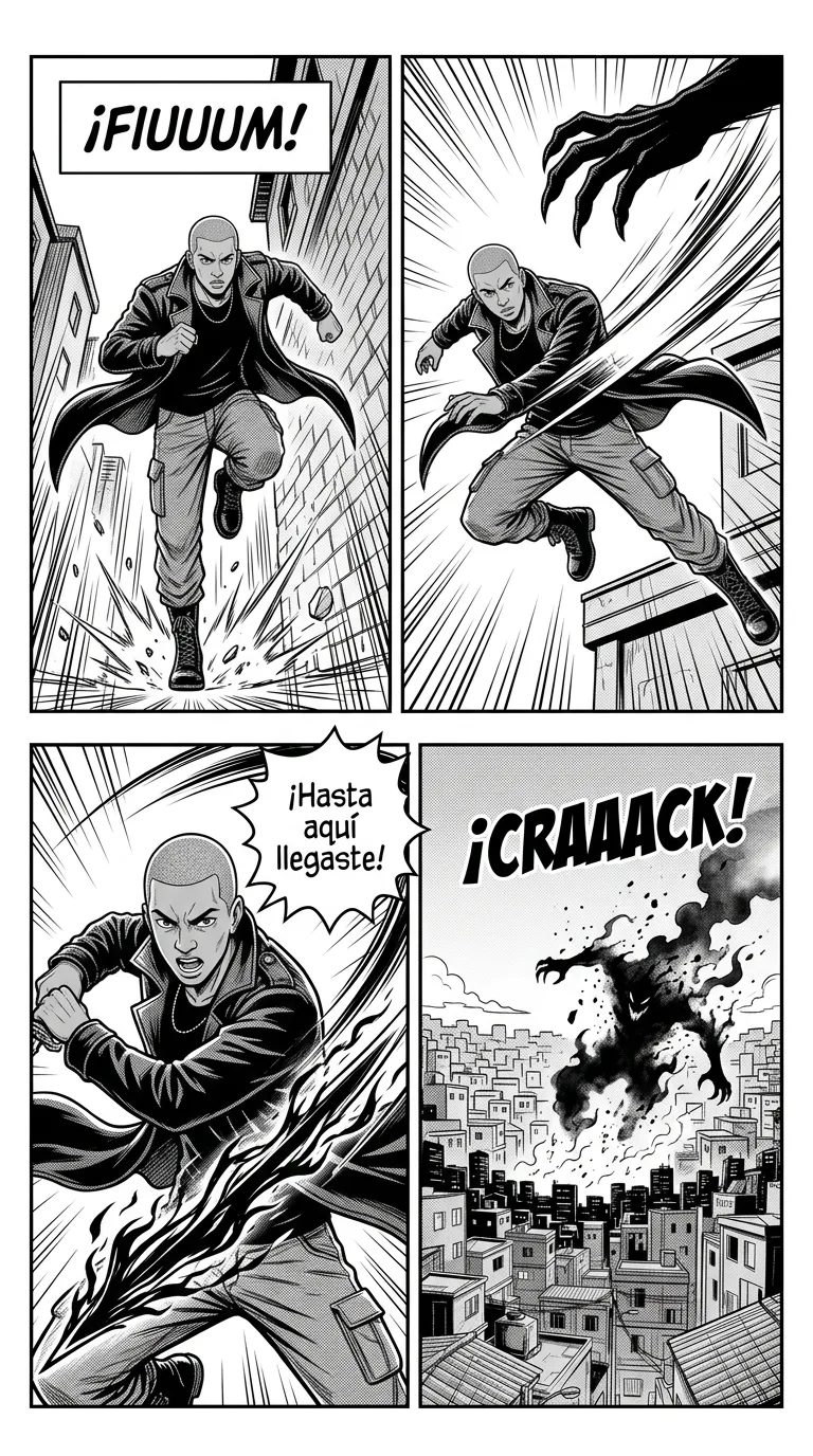 Espada de Sombra — page 3: Rafa sprints up a wall, speed lines.
